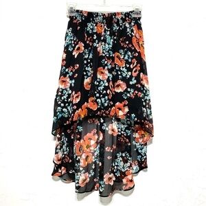 Joe Benbasset Black & Red Orange Floral High Low Flowy Skirt size Small
